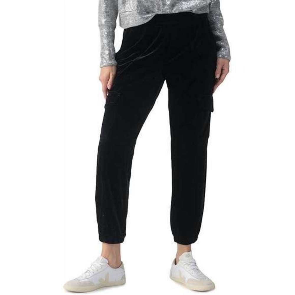 Sanctuary‎ Womens Black Velvet Cargo Joggers Tapered Elastic Waist Pants Small